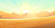 Burning sun. Desert sand dunes. Scenery Landscape. Isolated on a white background. Fun cartoon style. Vector