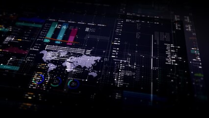 Fototapete - Business presentations with this stock market trading info graphic. Vibrant animated graphs and charts on a monitor display screen provide insightful data analysis, for productive business meetings