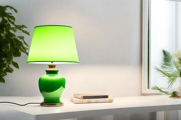 Wall Mural - A sophisticated and super detailed portrayal of a green table lamp isolated on a clean, white surface