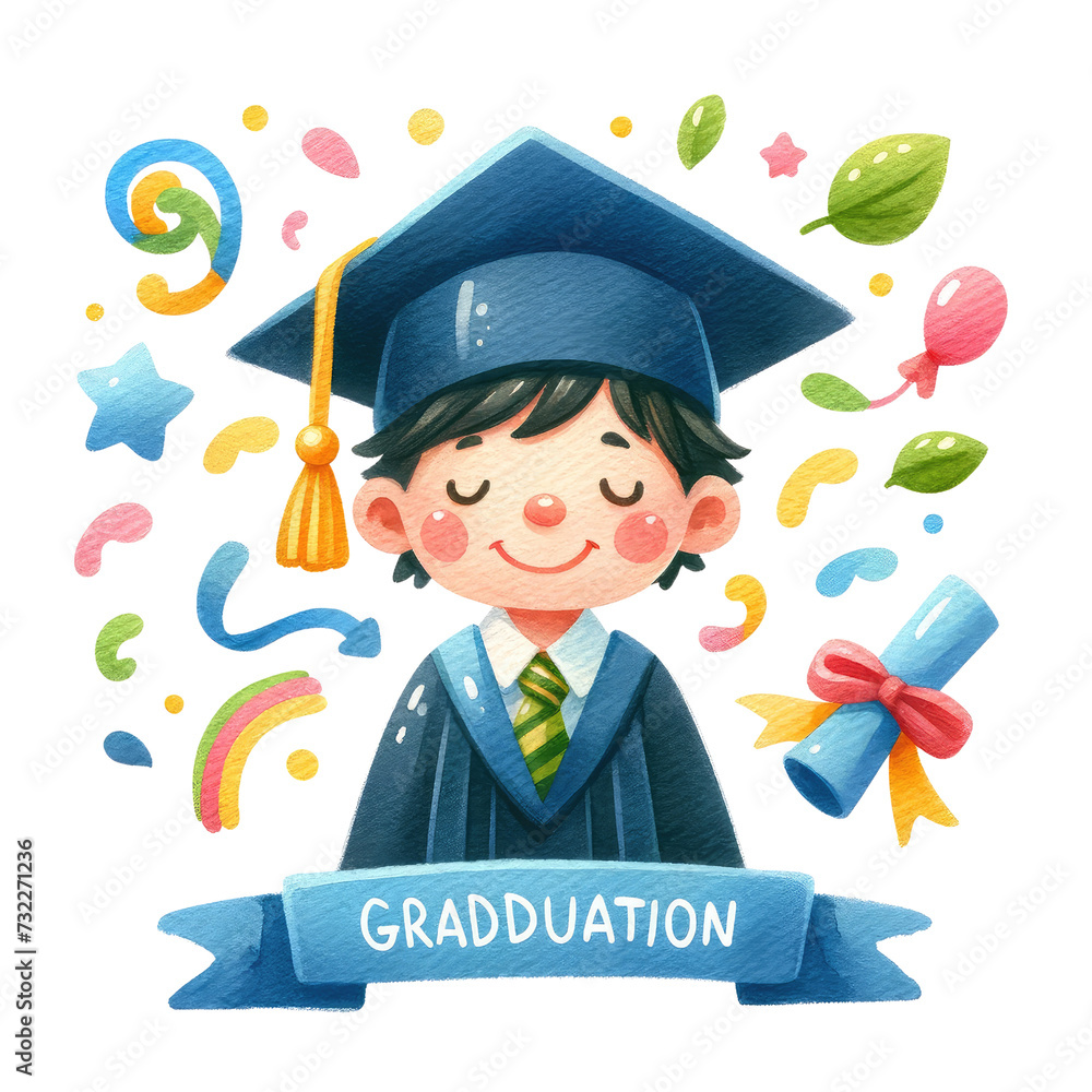 Graduation and achievement celebration. watercolor illustration for ...