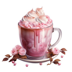 Wall Mural - pink cup of hot chocolate with whipped cream