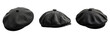Black French Cap Beret Side View Set Isolated on Transparent or White Background, PNG