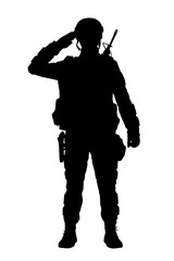 Wall Mural - Silhouette of a soldier isolated on white background