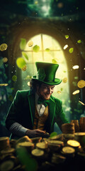 Poster - Lucky Leprechaun Smiling and Hoarding Gold