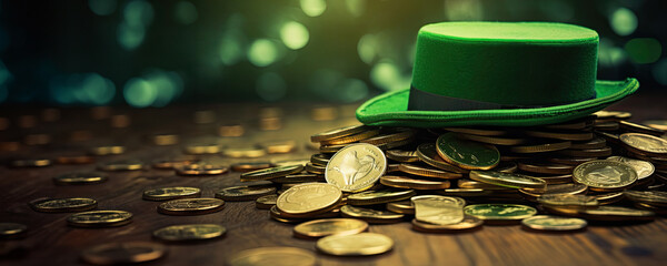 Wall Mural - Lucky Day - Pot of Gold Coins with a Green Hat