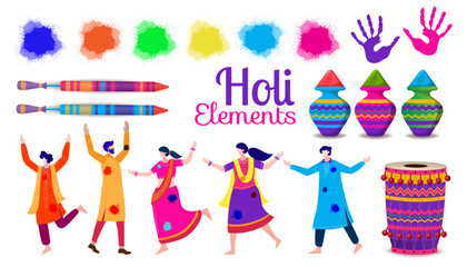 Canvas Print - happy holi festival celebration elements