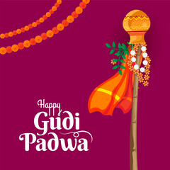 Wall Mural - cultural hindu new year festival gudi padwa celebration greeting background vector