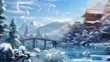 Tranquil Frost: Japanese House by the Snowy Lake, Embracing the Winter's Gentle Winds. Animated fantasy background, anime illustration style, seamless looping 4K video
