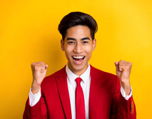 Wall Mural - Smiling man confidently gesturing OK, in a portrait expressing success and positivity