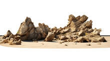 Rocks On Sand Beached Landscape Isolated On White Transparent Png