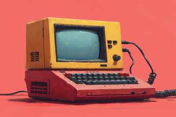 Leinwandbilder - Retro Vintage Computer Desktop extreme closeup. Generative AI