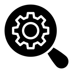 Sticker - search Service and Control Sign. Maintenance of Factory Mechanism Cogwheel Symbol Collection. Magnifying Glass with Gears