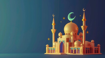 Wall Mural - realistic 3d render cute mosque image of poster background for islamic design- eid al fitr background