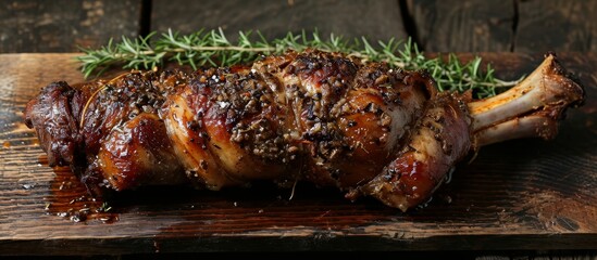 Sticker - A sizable portion of meat rests on a wooden cutting board, ready to be transformed into a delicious dish.