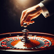 Man playing roulette in casino. Casino concept. Casino Roulette Wheel.
