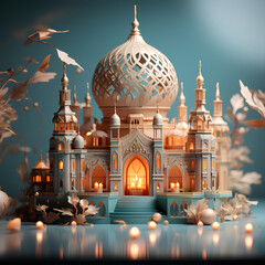 Wall Mural - Beautiful mosque during Ramadan in pastel colors