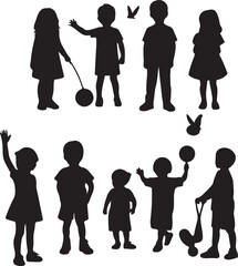 children silhouettes playing outdoor