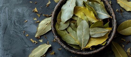 Wall Mural - A dish featuring bay leaves, a terrestrial plant, as an ingredient is placed on a table for cooking. The recipe incorporates water and other produce to create a flavorful cuisine.