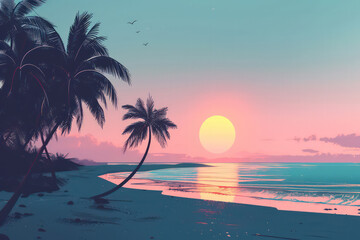 Wall Mural - drawing tropical beach summer background. graphic illustration design. generative ai.
