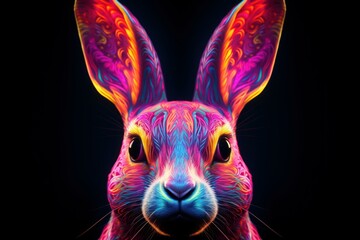 Wall Mural - Glowing Neon rabbit. Art cool color. Generate Ai