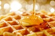 Indulge in a mouth-watering snack as you savor the rich flavors of a buttery belgian waffle drizzled with sweet syrup, a perfect dish for a cozy indoor treat