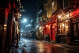Fototapeta Londyn - Night london street. Europe night. Generate Ai
