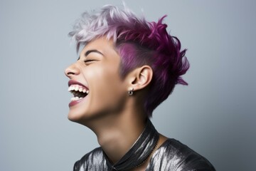 Wall Mural - Radiant Non binary model laughing happy person. Generate ai