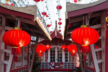 Chinese New Year in Moscow. Festive decoration of Chinese New Year in Moscow. Festive decoration of Kamergersky lane . 