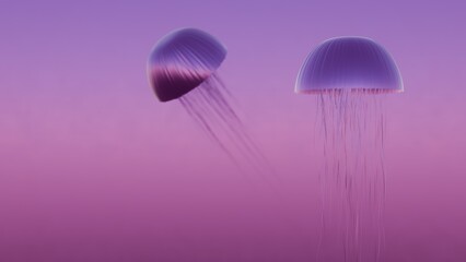 Aufkleber - A surrealistic composition featuring a jellyfish with tentacles that transform into delicate, floating ribbons, creating a sense of grace and tranquility.