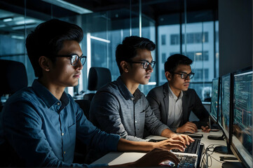 startup business and entrepreneurship problem solving. young ai programmers and it software develope