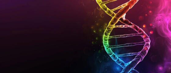 Wall Mural - a dna helix in glowing bright rainbow colours.