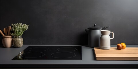 Wall Mural - A kitchen counter with a pot, kettle, and cutting board. Perfect for showcasing cooking and culinary concepts
