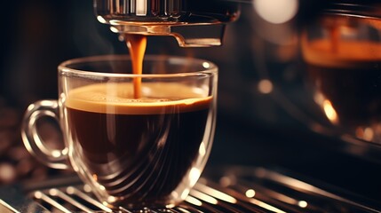 Wall Mural - A cup of coffee being poured into a coffee machine. Suitable for coffee-related articles or advertisements