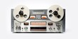 © Fotograf - A stereo tape recorder with two reels on top. Can be used to capture and play back audio recordings. Ideal for music production, podcasting, and sound editing