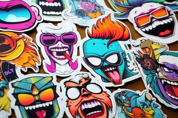 Sticker - A collection of colorful stickers arranged on a table. Perfect for adding a touch of fun and creativity to any project