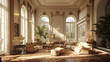 © wing - A German style living room with ornate gold details, large windows, and plush furniture.