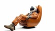 A man in an astronaut suit sitting in a chair. Suitable for space exploration themes and science fiction concepts