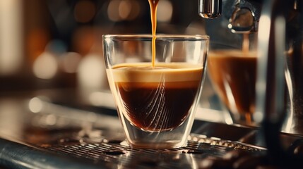 Wall Mural - A cup of coffee being poured into a glass. Suitable for coffee shop promotions or beverage advertisements