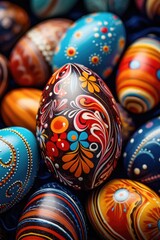 Sticker - A pile of painted eggs sitting on top of each other. Perfect for Easter-themed designs and festive decorations