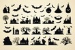 Silhouettes of Halloween houses and bats. Perfect for Halloween-themed designs and decorations