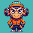 © Chairat - Monkey Angry , cute, style , Big eye , Full Human Body , art 90 style , sport wear, headset, full body
