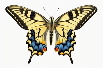 Poster - A vibrant yellow and black butterfly captured on a clean white background. Perfect for adding a touch of nature and color to any design project