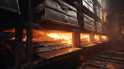 Poster - A bunch of wood burning in an oven. This image can be used to depict heating, cooking, or traditional methods of heating