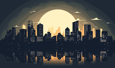 Wall Mural - full moon city vector flat minimalistic isolated illustration