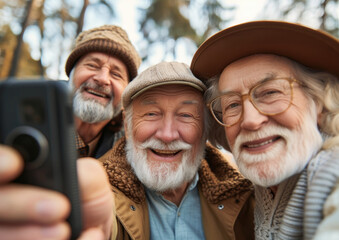 Wall Mural - Portrait of elderly people happily participating in outdoor activities together