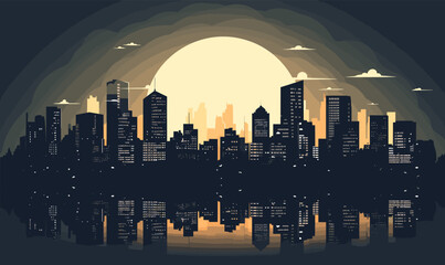 Canvas Print - full moon city vector flat minimalistic isolated illustration