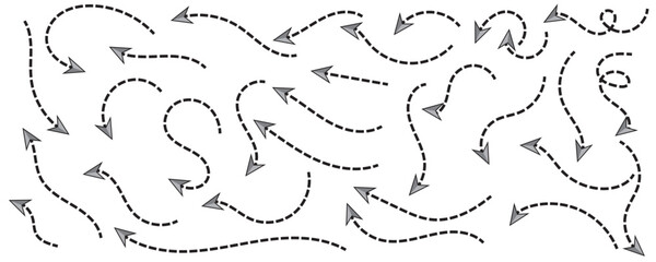 Wall Mural - curved dotted arrow. zigzag arrow stripes design with dotted lines. pointers to the wire, up, down. 