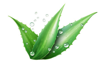 Wall Mural - Aloe vera fresh leaf, closeup. Treatment plant Essence from aloe vera plant drips from stems isolated on a Transparent background. Generative AI