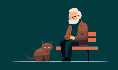 Wall Mural - old man with cat vector flat minimalistic isolated illustration -