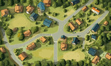 Fototapeta Miasto - top view dron shot of village vector flat isolated illustration